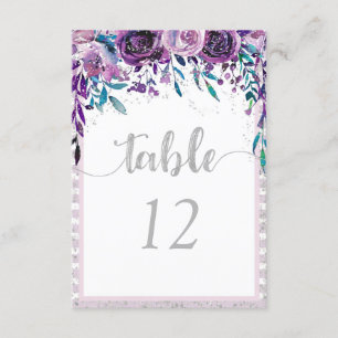 Purple Floral & Silver Table Number Seating Chart