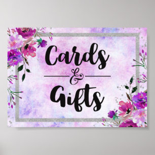 Purple Floral & Silver Wedding Cards & Gifts Poster