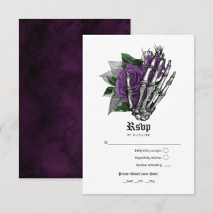 Purple Floral Skeleton Gothic Wedding RSVP Card