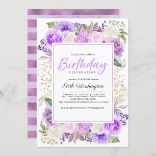 Purple Floral Spring Birthday Invitation