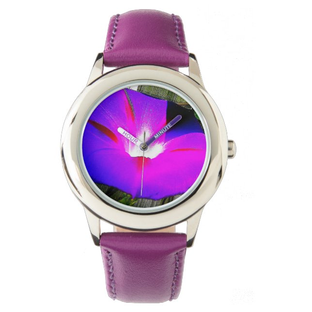 Purple Floral Stainless Steel Watch (Front)