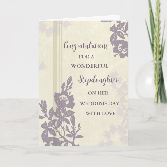 Purple Floral Stepdaughter Wedding Day  Card (Front)