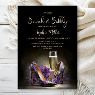 Purple Floral Stiletto Shoes Brunch and Bubbly Invitation