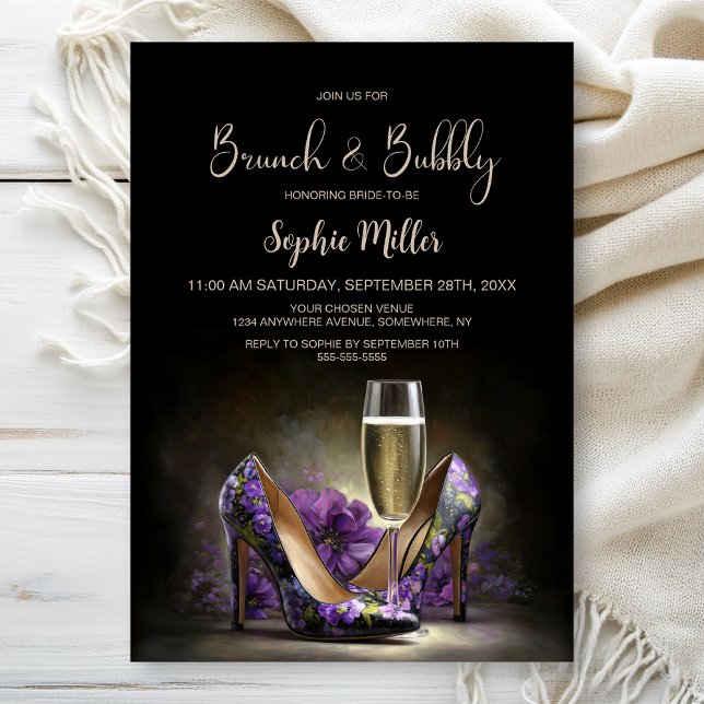 Purple Floral Stiletto Shoes Brunch and Bubbly Invitation (Creator Uploaded)