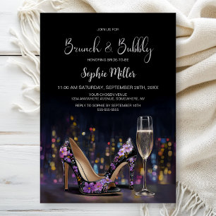Purple Floral Stiletto Shoes Brunch and Bubbly Invitation
