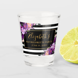 Purple Floral Striped Bachelorette Party Gold Shot Glass