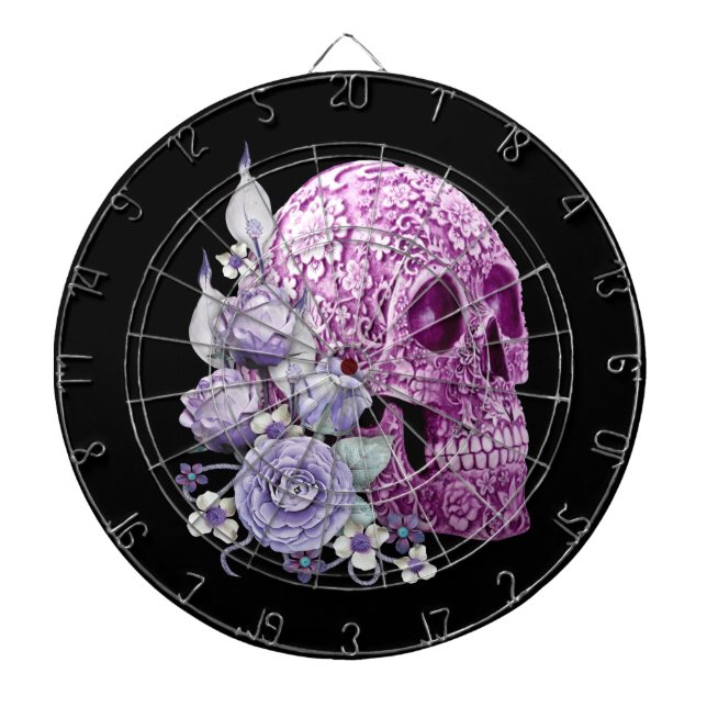 Purple Floral Sugar Skull Purple Flowers Dartboard (Front)