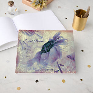 Purple Floral Sunflower Watercolor Vintage Wedding Guest Book