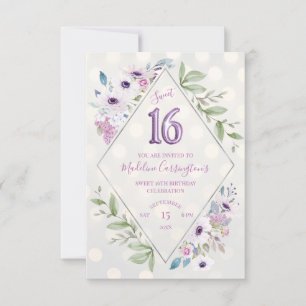 Purple Floral Sweet 16 Birthday Invitation
