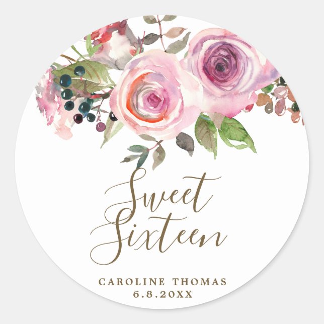 purple floral sweet sixteen sticker (Front)