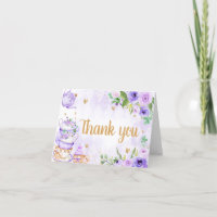 Purple Floral Tea Party Baby Shower Thank you Card