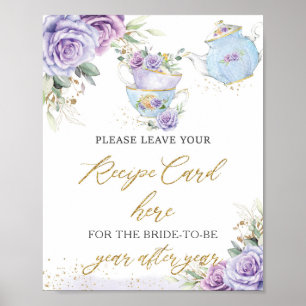 Purple Floral Tea Party Recipe for Bride Mom Sign