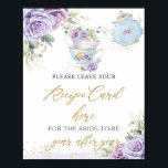 Purple Floral Tea Party Recipe for Bride Mum Sign<br><div class="desc">Great for bridal shower,  baby shower,  birthday party and more occasions.
Recipe request enclosure cards are available,  https://www.zazzle.com/purple_floral_tea_party_recipe_for_bride_to_be_enclosure_card-256810228119058876
Recipe cards,  https://www.zazzle.com/purple_floral_high_tea_party_bring_recipe_card-256137830791534654
Coordinating items to complete your celebrations are available in store!  (c) The Happy Cat Studio</div>