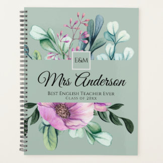 Purple Floral TEACHER Gift - Add Name Class Year Planner