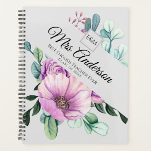 Purple Floral TEACHER Gift - Add Name Class Year Planner