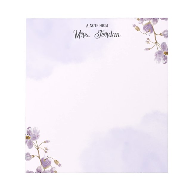 Purple Floral Teacher Notepad  (Front)