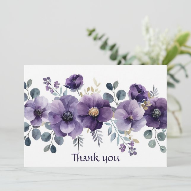 Purple Floral Thank You Card (Standing Front)
