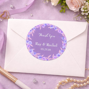 Purple floral Thank You Classic Round Sticker