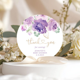 Purple floral thank you classic round sticker