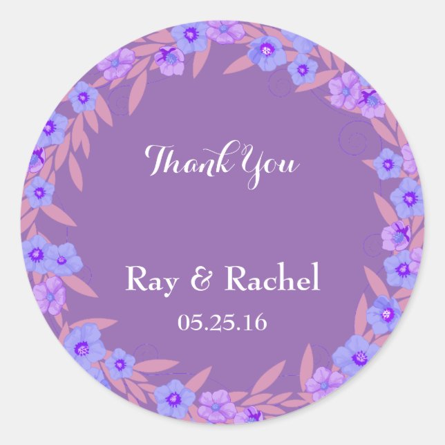 Purple floral Thank You Classic Round Sticker (Front)