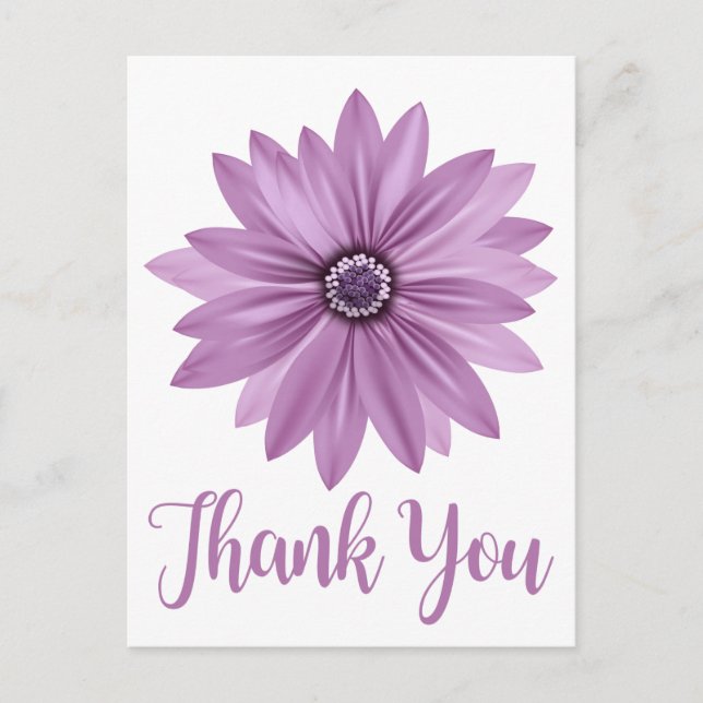 Purple Floral Thank You Daisy Flower Postcard (Front)