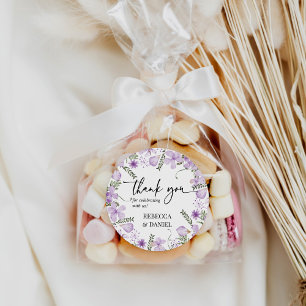 Purple Floral Thank You Wedding Favour Sticker