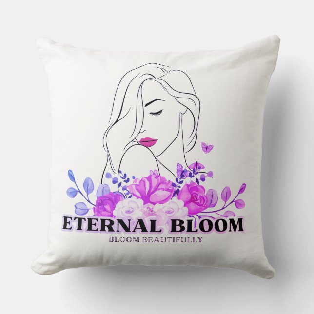 Purple Floral Throw Pillow Cover (Front)