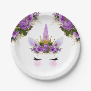 Purple Floral Unicorn Princess Paper Plate