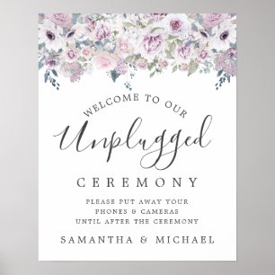 Purple Floral Unplugged Wedding Ceremony Sign