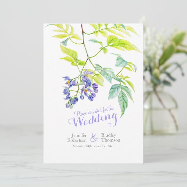 Purple floral vine flowers watercolor wedding programme (Standing Front)
