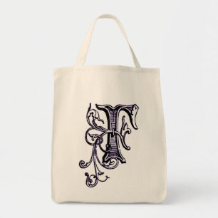 Purple Floral Vine Monogram 'F' - Bag