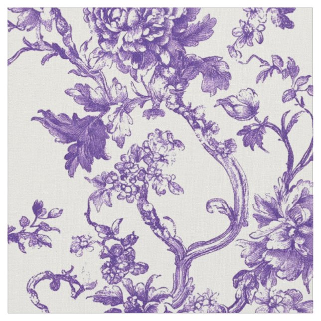 Purple Floral Vine Toile Fabric (Close Up)