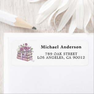 Purple Floral Vintage Books Return Address Label