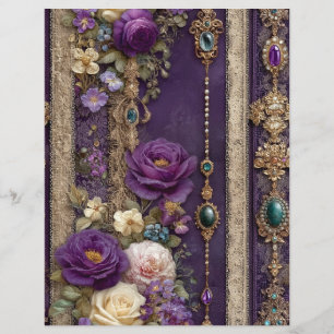 Purple Floral Vintage Junk Journal Scrapbook Paper
