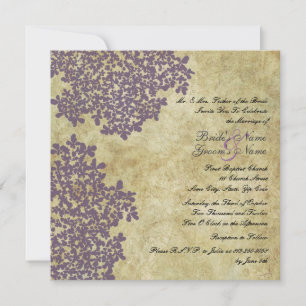 Purple Floral Vintage Square Wedding Invitations