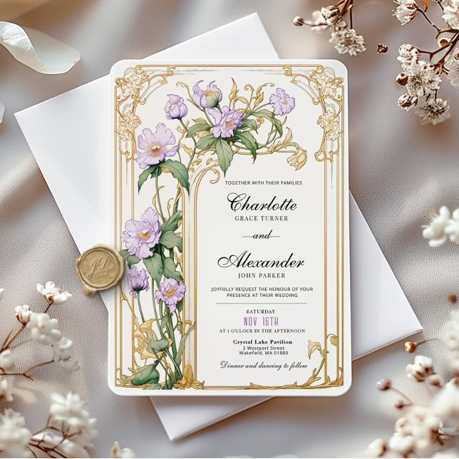 Purple Floral Vintage Wedding Invitation  (Creator Uploaded)