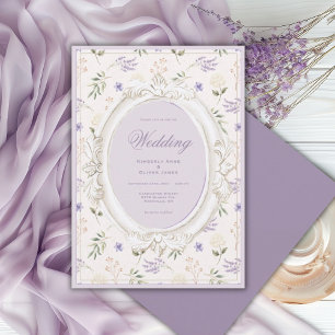 Purple Floral Vintage Whimsical Wedding Invitation