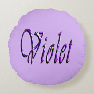 Purple Floral Violet Name,  Round Cushion