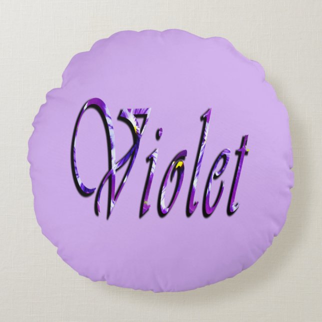 Purple Floral Violet Name,  Round Cushion (Front)