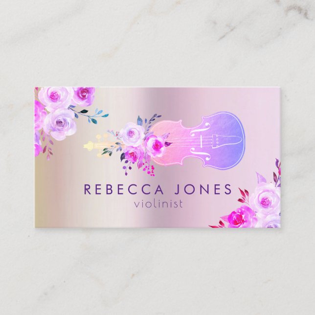 purple floral violin Business Card (Front)