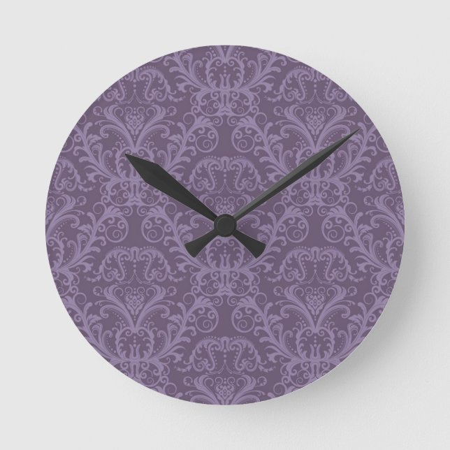 Purple floral wallpaper 2 round clock (Front)
