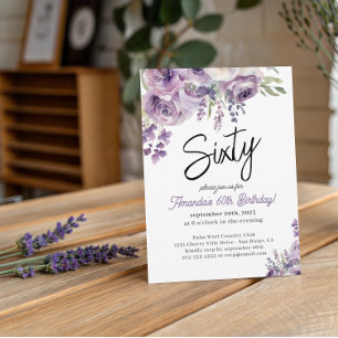 Purple Floral Watercolor 60th Birthday Invitation