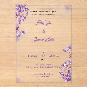 Purple Floral Watercolor acrylic wedding invite Invitations