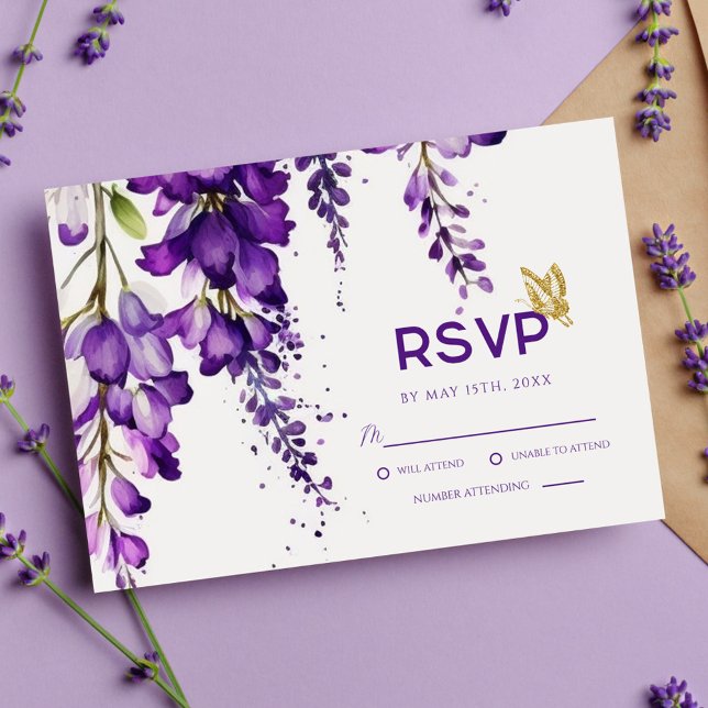 Purple Floral Watercolor Boho RSVP Response Card (Creator Uploaded)