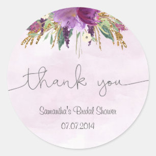 Purple Floral Watercolor Bridal Shower Sticker