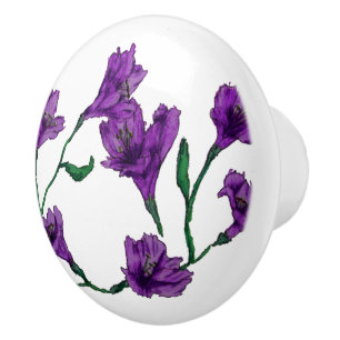 Purple Floral Watercolor Ceramic Knob