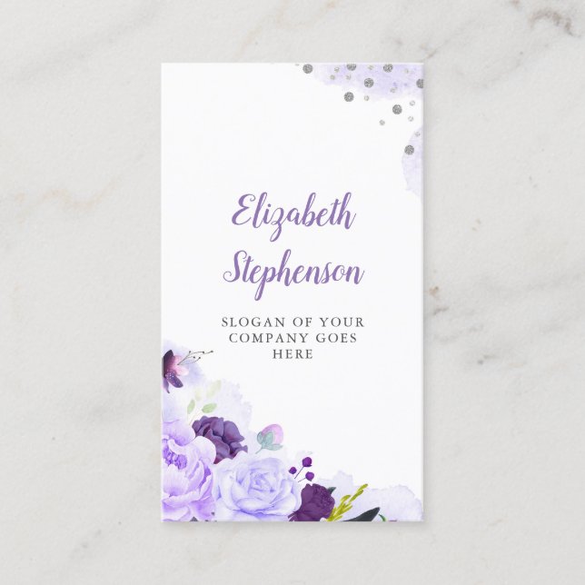 Purple Floral Watercolor Elegant and Modern Business Card (Front)