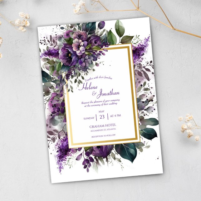 Purple Floral Watercolor Elegant Boho Wedding Invitation (Purple Floral Watercolor Elegant Boho Wedding Invitation)