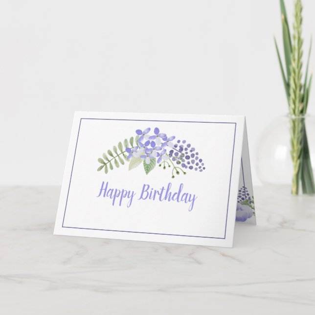 Purple Floral Watercolor Elegant Feminine Birthday Card (Front)