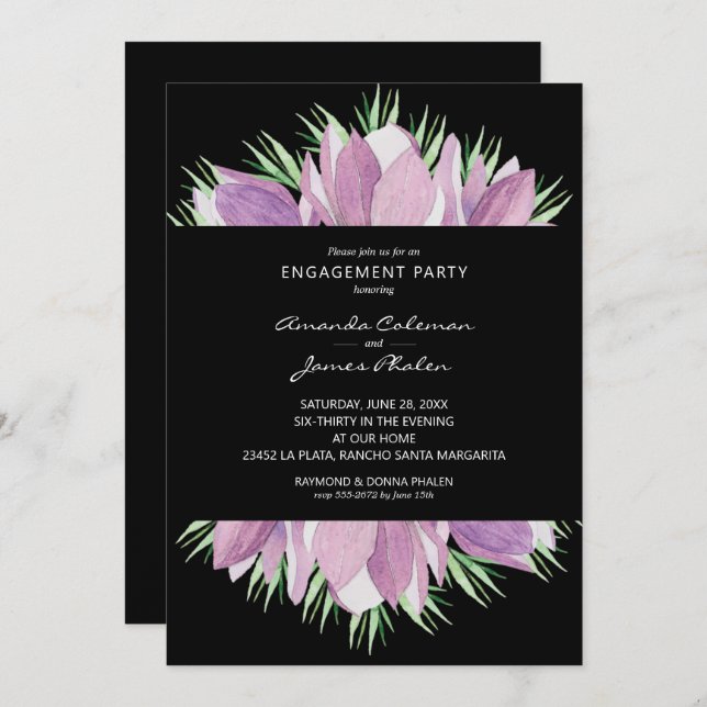 Purple Floral Watercolor Engagement Party Invitation (Front/Back)